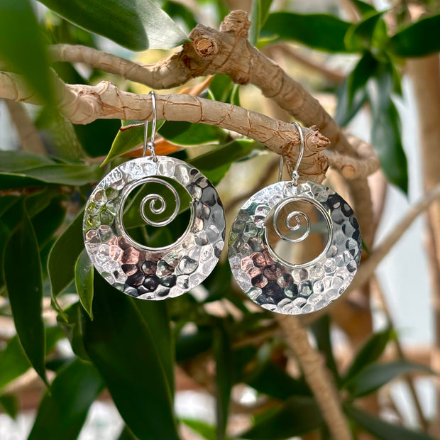 Sterling Silver Spiral earrings (hammered silver)