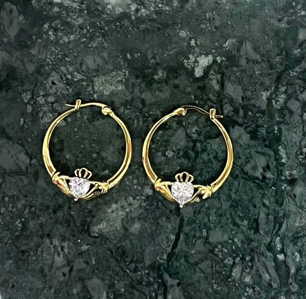 Stainless Steel Claddagh Hoops