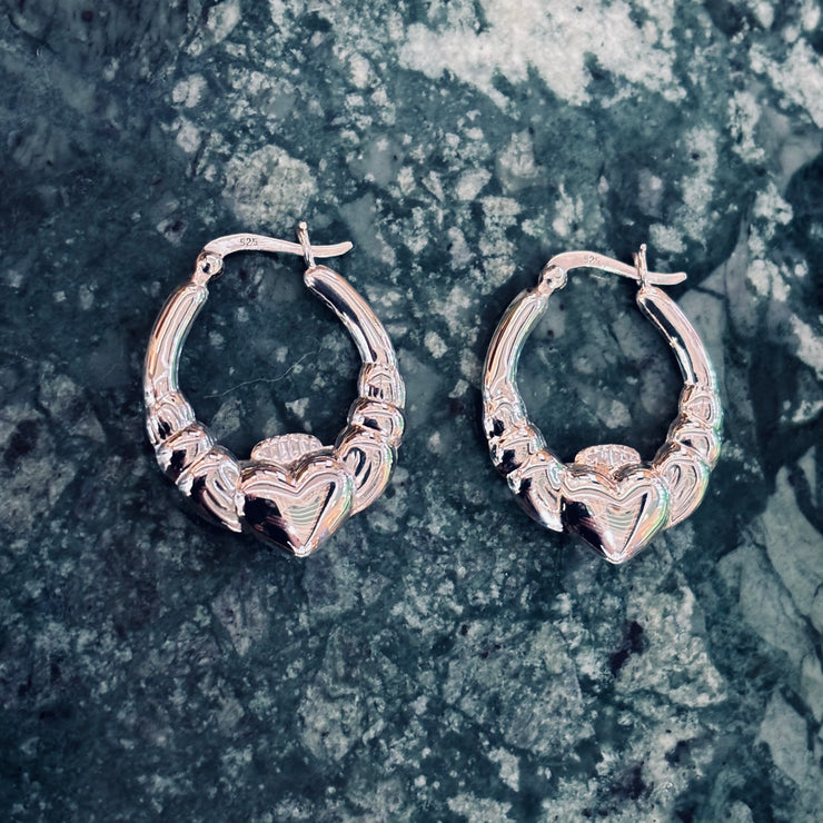 Sterling Silver Claddagh Hoops (medium size)