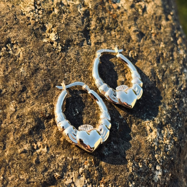 Sterling Silver Claddagh Hoops (medium size)
