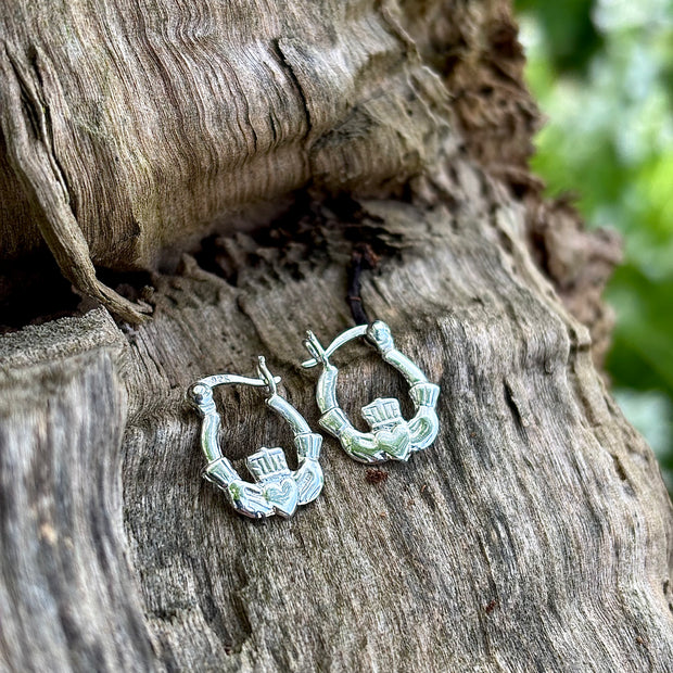 Sterling Silver Claddagh Hoops (small size)
