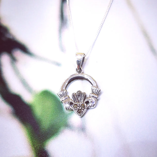 Sterling Silver Marcasite Claddagh Pendant
