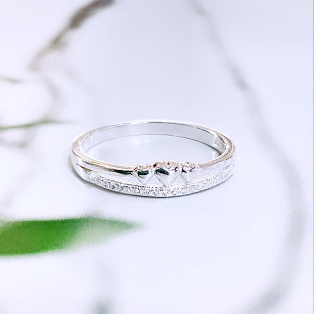 Sterling Silver & Zirconia Hearts Ring